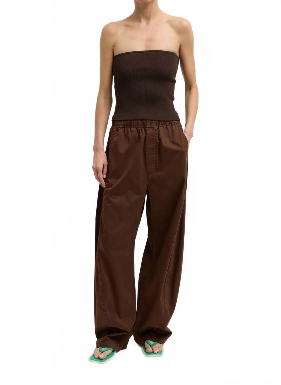 NEW TIBI garment dyed silky cotton winslow pants in brown